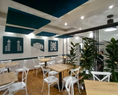 Quartetto a soffitto e quartetto a parete con stampa - pizzeria - Casa Cavalieri